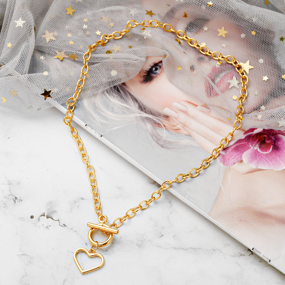 new heart pendent OT buckle alloy thick clavicle chain