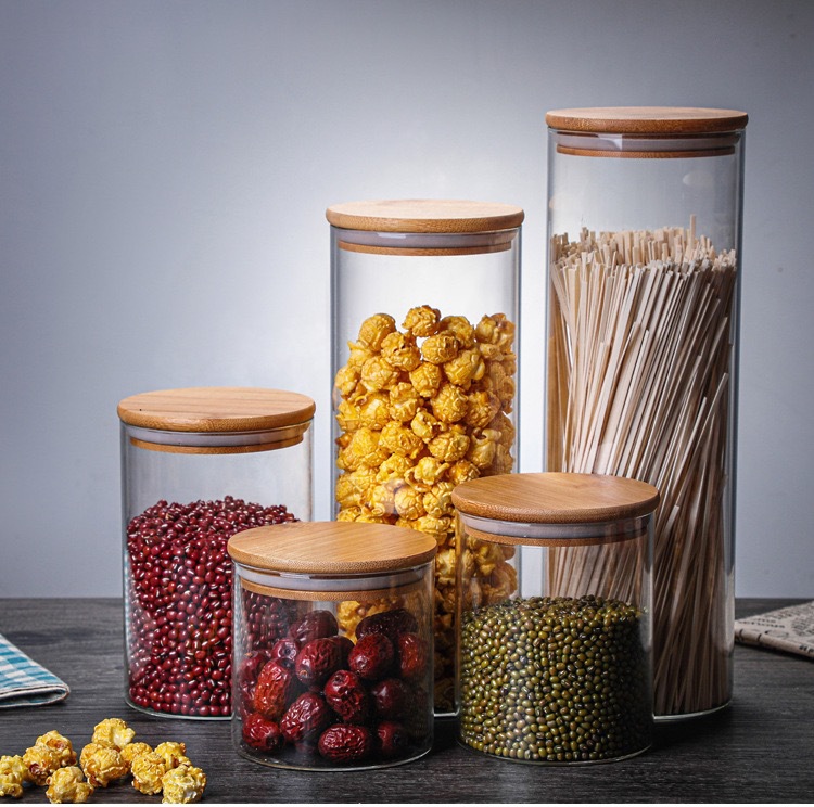 Tarro sellado de vidrio con alto contenido de borosilicato Tarro de almacenamiento de condimento de cocina Tarro de té de café a prueba de humedad Tarro de almacenamiento de granos integrales