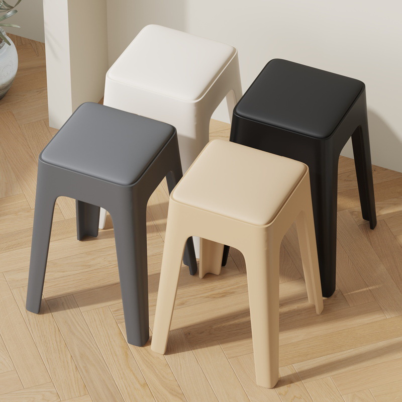Taburete de plástico de paquete blando moderno simple taburete de comedor apilable taburete de comedor grueso taburete de comedor taburete alto taburete de comedor taburete cuadrado