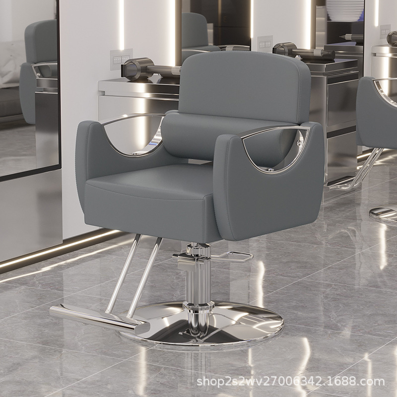 La misma silla de corte de pelo de la peluquería, el reposabrazos de acero inoxidable, la silla de permanente se puede levantar y bajar, la silla de peluquería, el pedal de acero inoxidable cruza la frontera. image 2