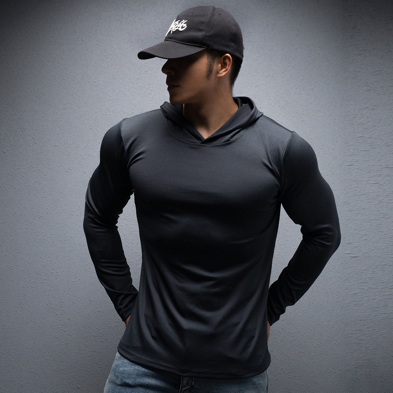 Spring and autumn men's sports leisure running fitness sweater quick-drying elastic thin hooded long sleeve hair shop butler