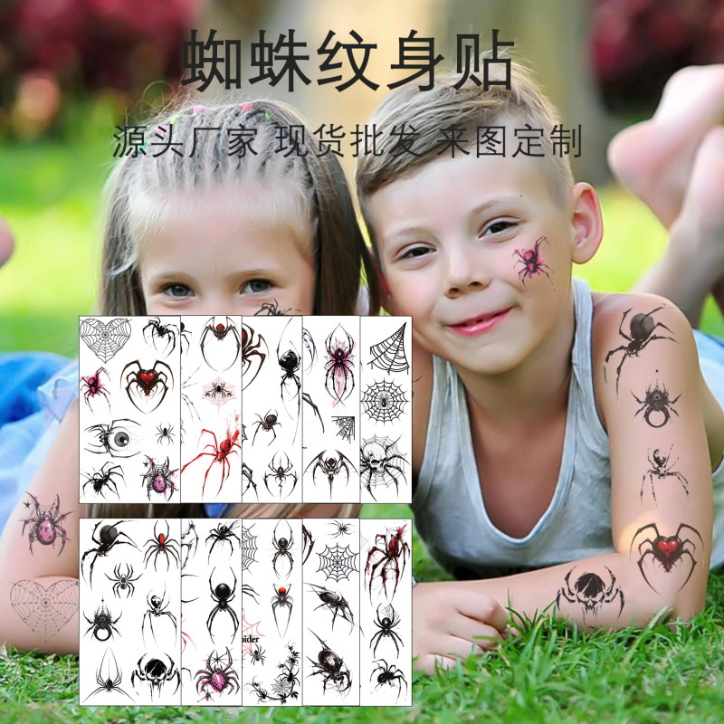 New Spider Tattoo Sticker Boys Cartoon Waterproof Sweatproof Funny Face Arm Temporary Tattoo Sticker suit