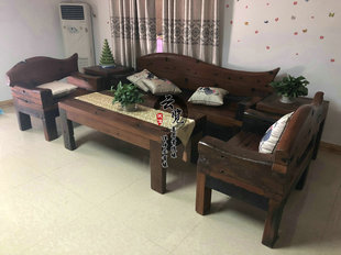 Old Ship Wood Chinese Style Solid Wood Antique Furniture Original Ecological Sofa Combination Modern Simple New Chinese Style Furniture for Small Apartment