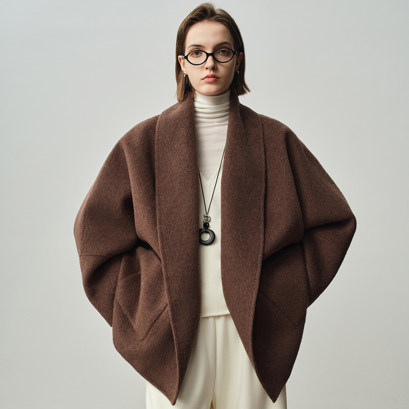 [Benchu] Row Quiet Luxury Style Bathrobe Collar Wool Double-Sided Woolen Outwear Loose Silhouette Lazy Short Outwear for Women