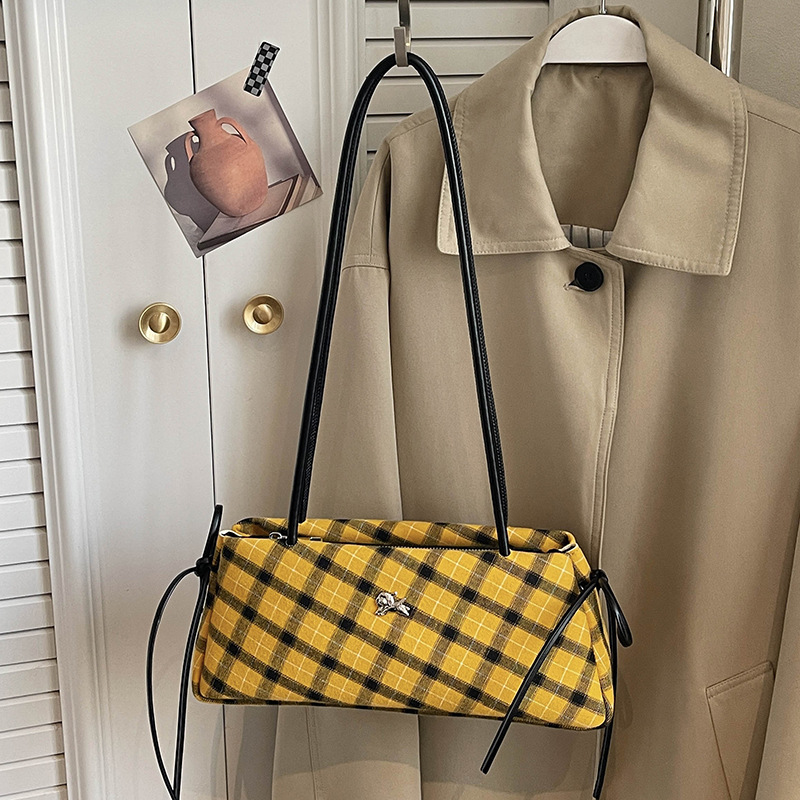 Niche Plaid Women's Shoulder Underarm Bag 2026 New Arrival Handheld Mini Tote Bag Commuter Baguette Fabric Bag - Thumbnail 3