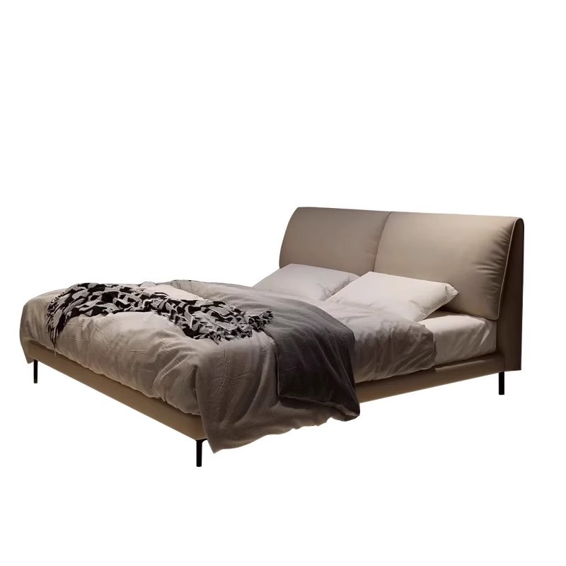 Cama de cuero ligera de lujo italiana, cama de orejas de elefante moderna y simple, cama principal de alta gama, atmósfera doble, cama de boda doméstica.