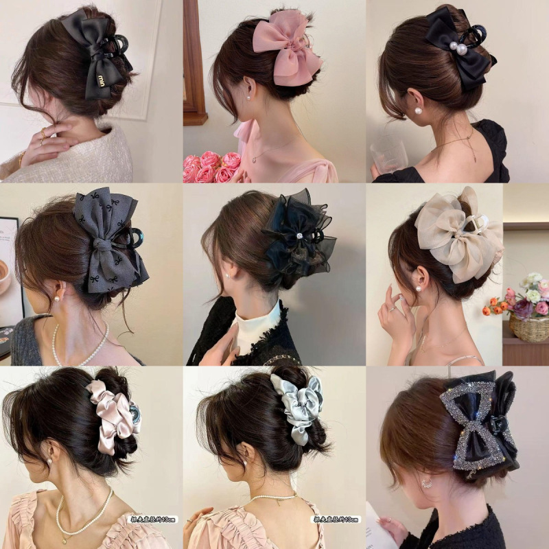 ハイエンドのパールリボングリッパー、女性用の大きなヘアピン、後頭部のヘアピン、エレガントなサメクリップ|undefined