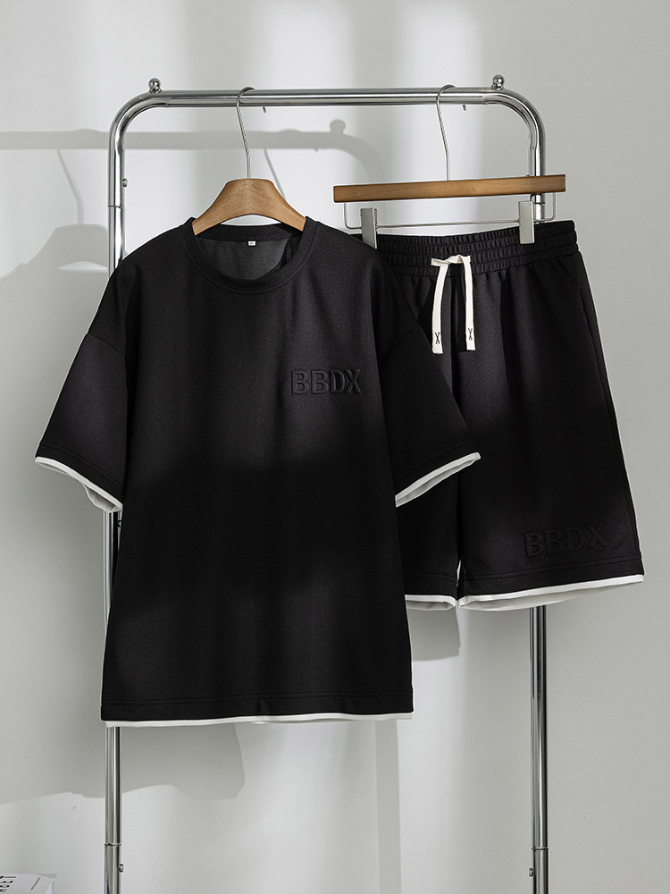 Conjunto de Verano 2025 de Punto Waffle para Hombre, Talla Grande, Casual, de Manga Corta, Moderno, Transpirable, Versátil, Elegante, Holgado y Sencillo.