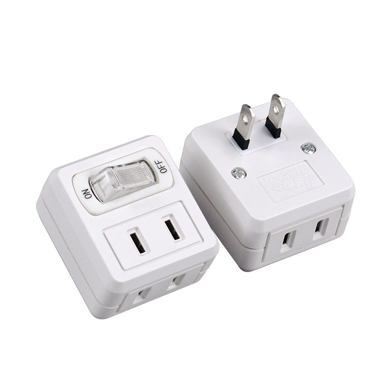 Extension plug power supply one-to-two converter socket US standard two flat strip switch mini multi-function plug two pins