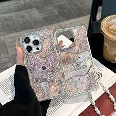 iPhone16 パールバタフライレーザー携帯電話ケースに適したダイヤモンドがちりばめられた Apple 15proMax シェルパターン 14 落下防止カバー
