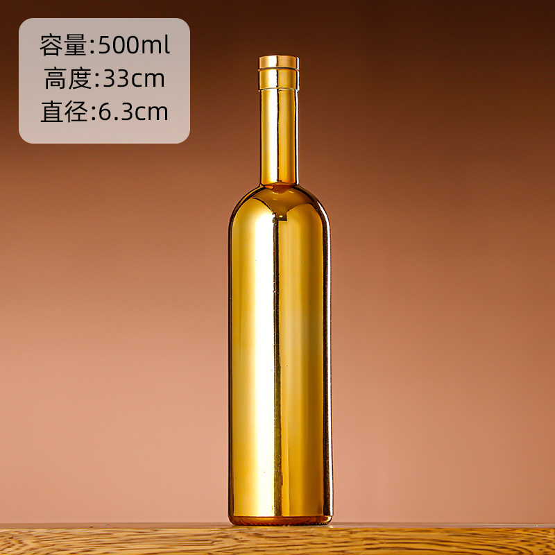 Galvanoplastia botella de vino de vidrio vodka botella de hielo botella de bebida de gama alta botella de vino extranjero botella de vino tinto chapado en oro botella vacía al por mayor