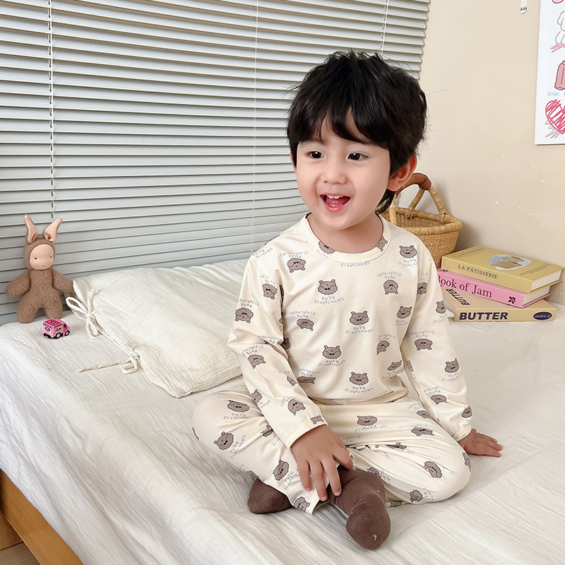 Children's Home Clothes Spring and Summer Youkosi Baby Boy's Pajamas suit Girls' Long Sleeve Air-conditioning Clothes Korean Style Class A Thin