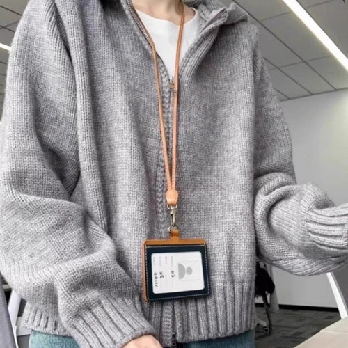 Coreyangray Hooded Double Zipper Women's Sweater Jacket 2025 Early Spring New Retro Leisure Style Loose Knit Cardigan