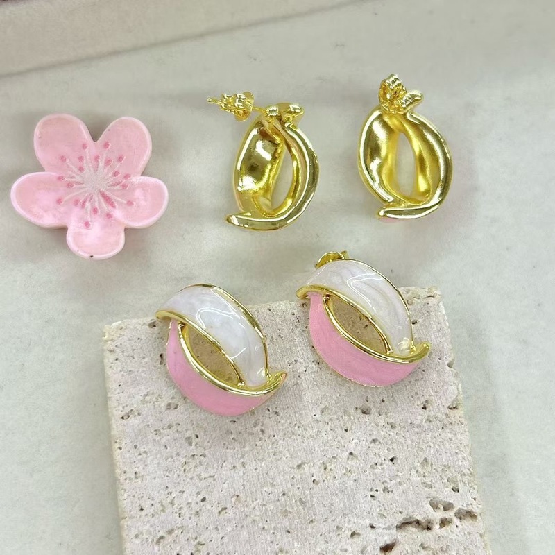 欧美复古滴油双色弧形耳环饰品 铜镀18k保色个性甜美交叉耳钉批发|undefined