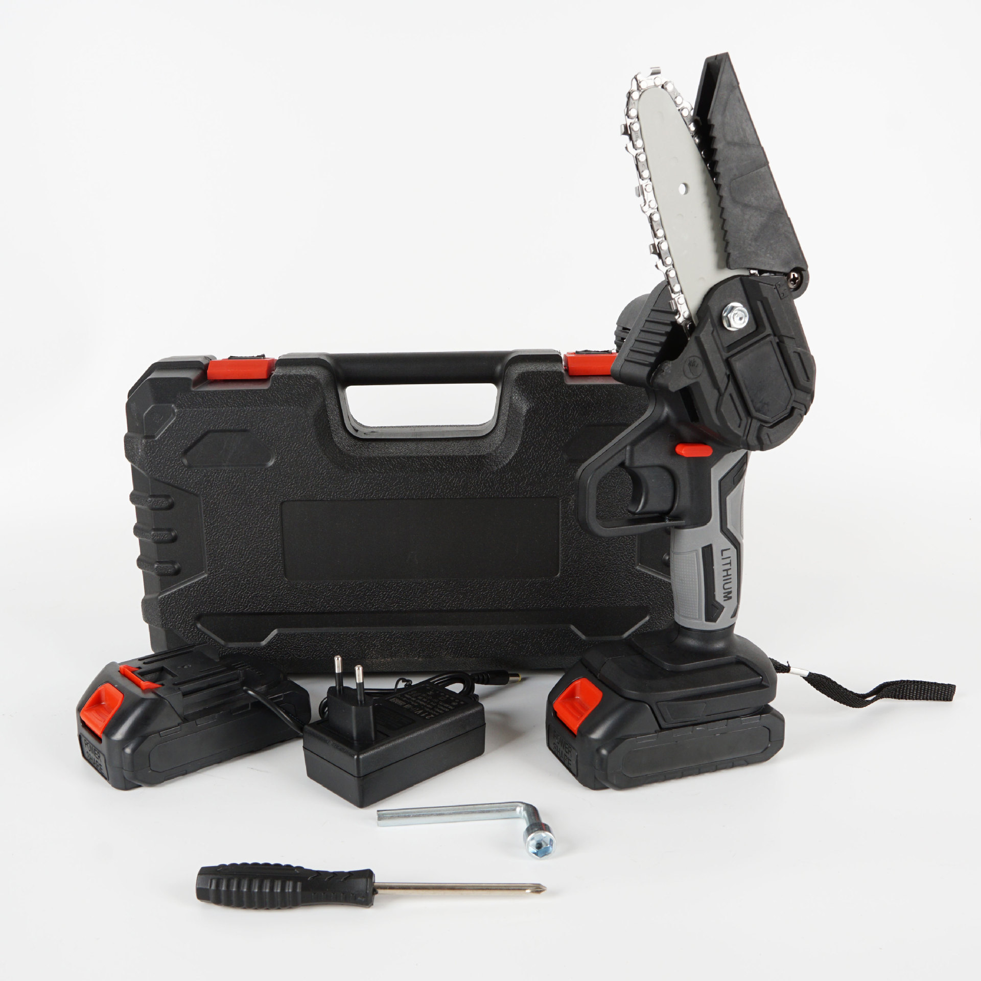 La mini sierra de cadena eléctrica de la batería de litio de 4 pulgadas de la frontera