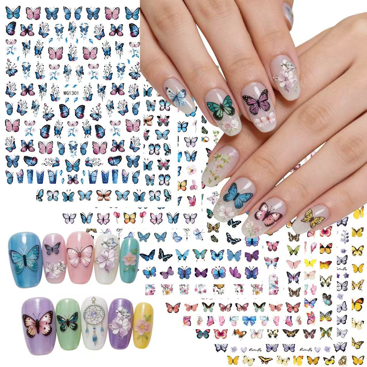 Nuevos productos de primavera de color mariposa pegatinas de manicuras de comercio electrónico transfronterizo pegatinas de manicuras mariposa WG1300-1311