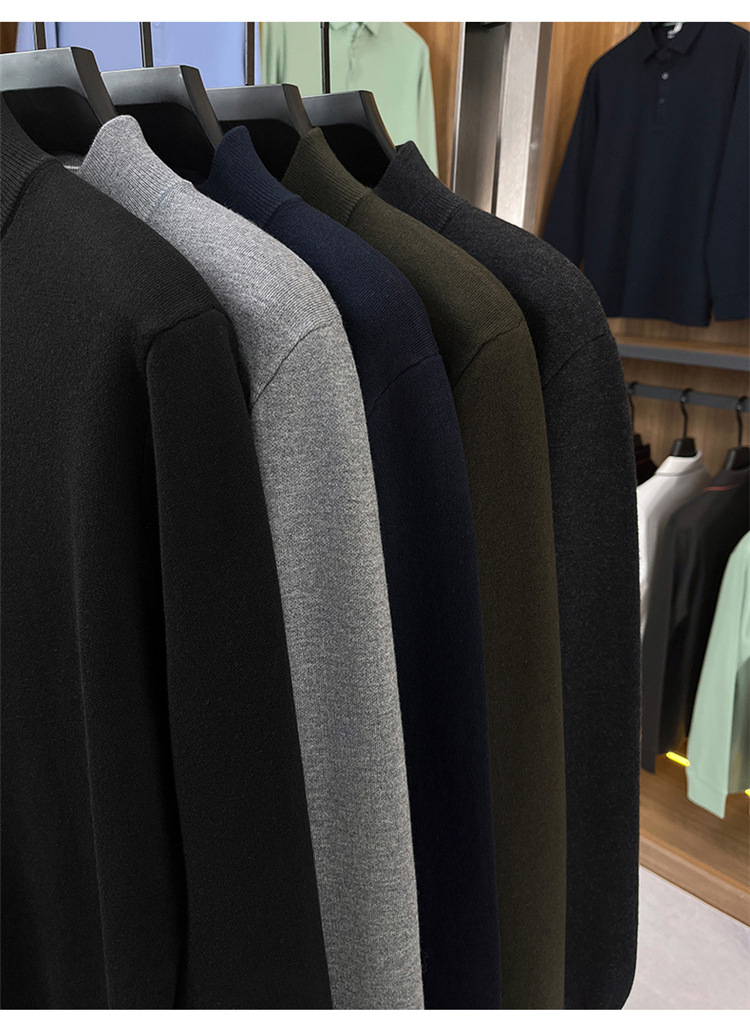 Áo len cardigan nam Haggis 100% len dày dặn có khóa kéo dệt kim cổ đứng — màu đen chi tiết 2
