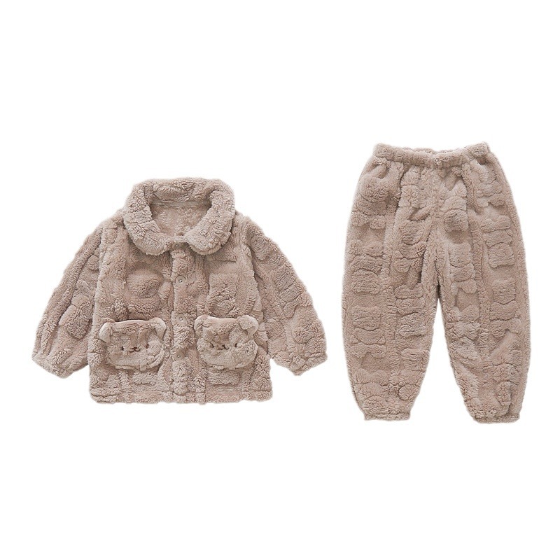 Las niñas de franela engrosada pijamas lindos niños bebé coral polar ropa para el hogar otoño e invierno traje medio y grande de los niños