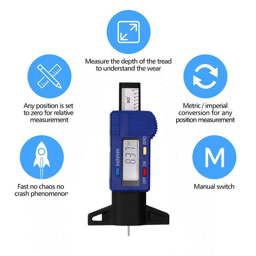 Electronic digital tire tread depth gauge 0-25mm metal probe depth vernier caliper tool tread depth meter