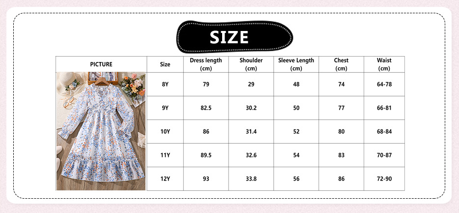 Flickklänning med blommor och lång ärm prinsessmodell_voghion.com