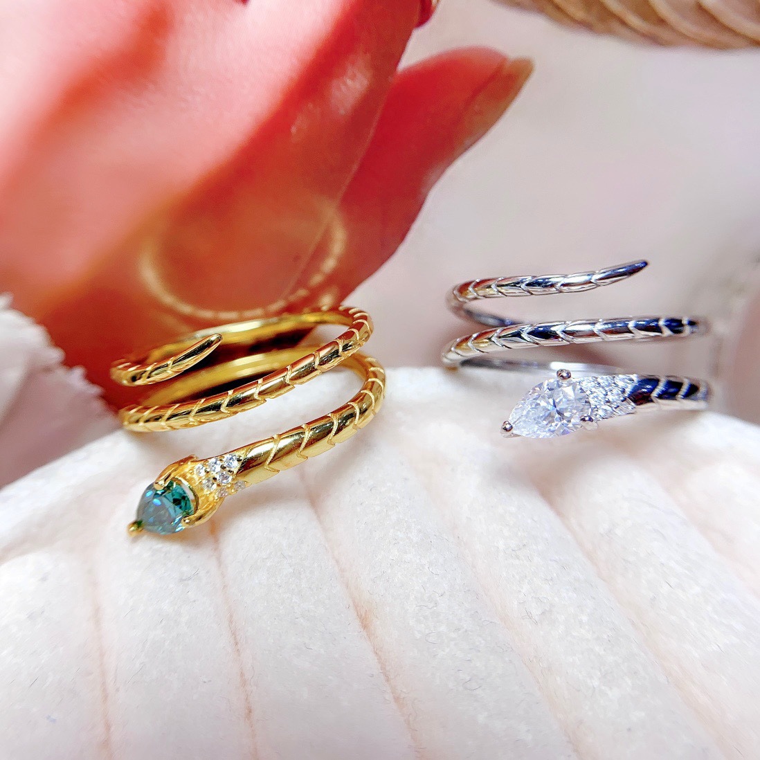 Copper Material Fashion Snake Copper Inlay Zircon Open Ring 1 Piece