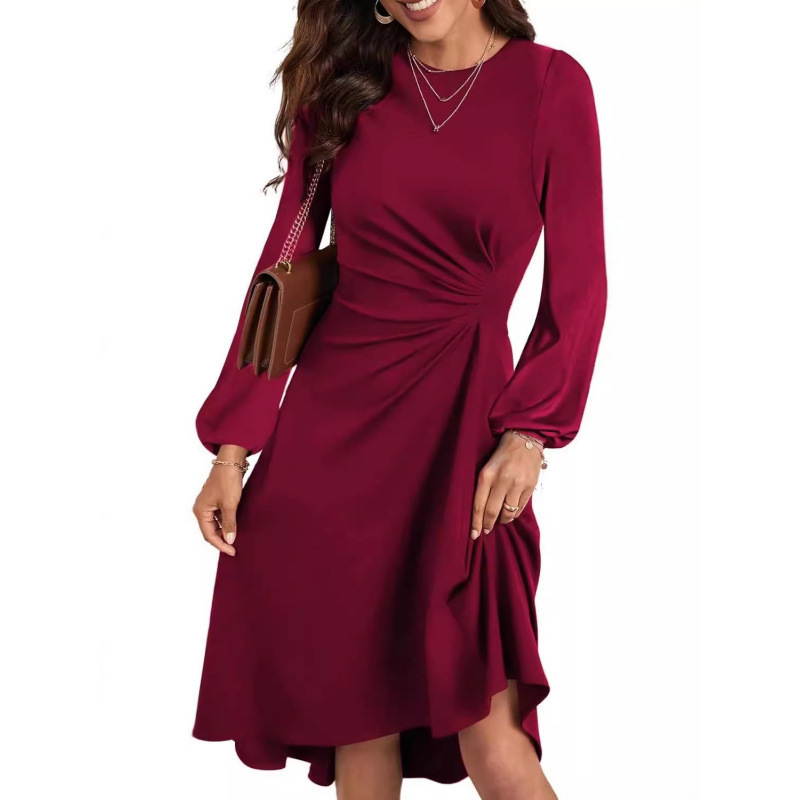 2024 New European American Round Neck Pullover Fashion Long Sleeve Slim Fit Slit Dress For Autumn And Winter_ecoleips.com