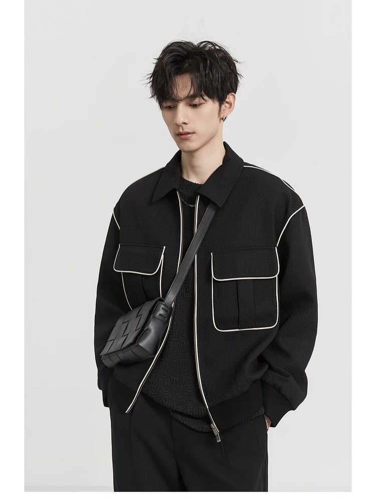 Modische Herrenjacke Mit Kontrastkante Und Revers Design_voghion.com