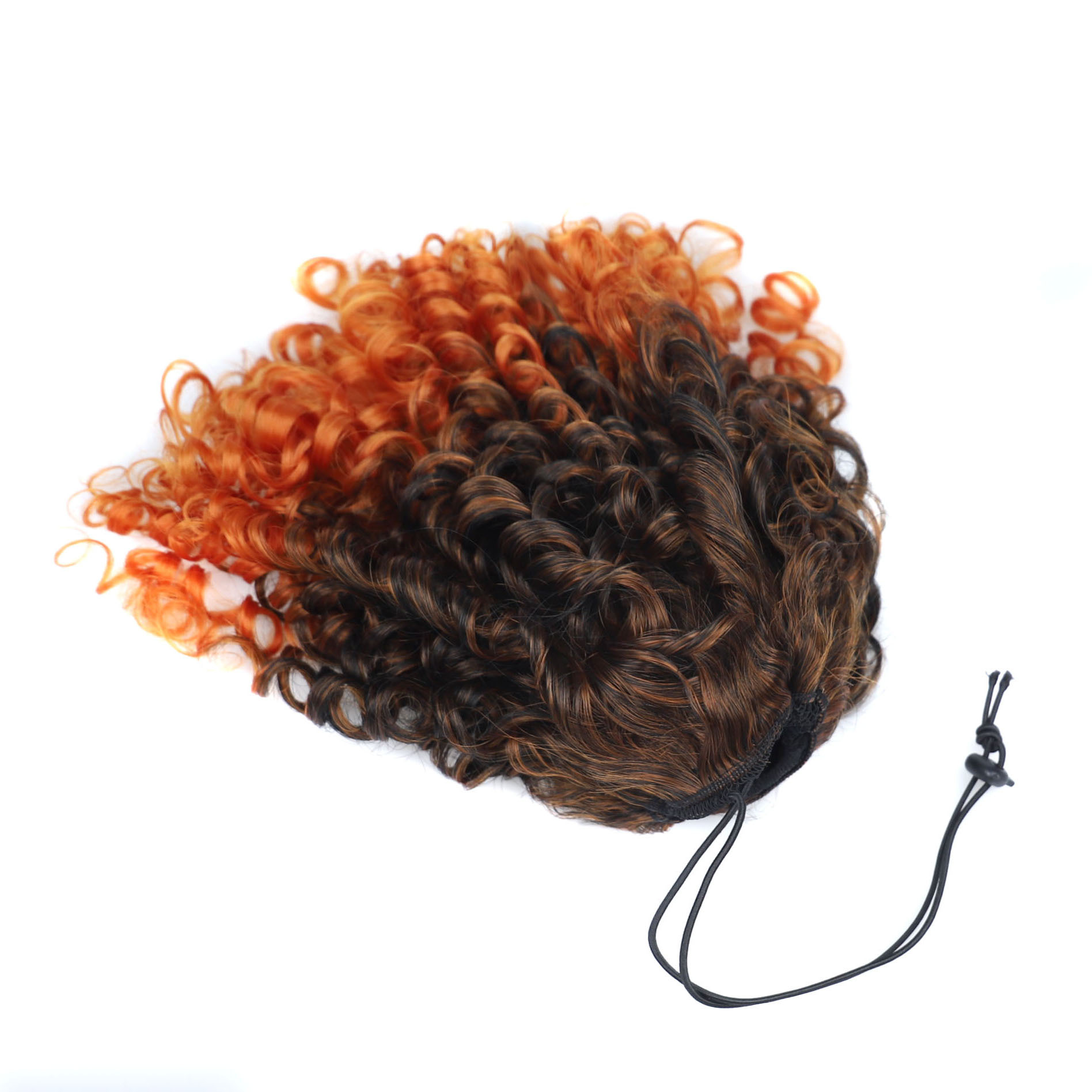 Synthetic hair Black deep ponytail drawstring net pocket short curly hair headband explosive wig_voghion.com