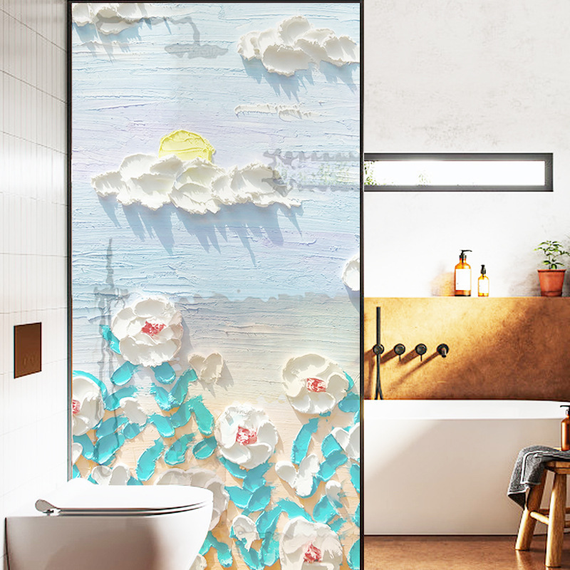 Oil Painting Electrostatic Glass Sticker for Windows, Light-Transmitting but Not See-Through, Privacy Protection, Anti-Peeping, Sliding Door Bathroom Window Film