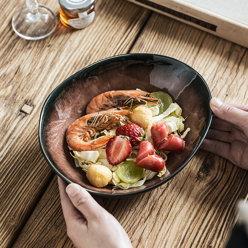 Retro hielo agrietado esmalte especial tazón de cerámica doméstica al por mayor tazón de platos de estilo japonés tazón de ensalada tazón de fideos hacer tazón de platos viejos