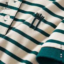 纯棉不起球女夏季Polo衫条纹翻领短袖修身显瘦运动休闲有领上衣