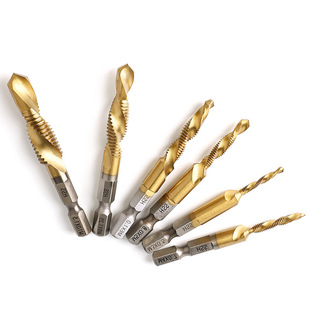 Drilling and Tapping Integrated Three-In-One Composite Tap Set, Titanium-Plated Composite Tap Set 6Pc Metric and Imperial Machine Hole Opener