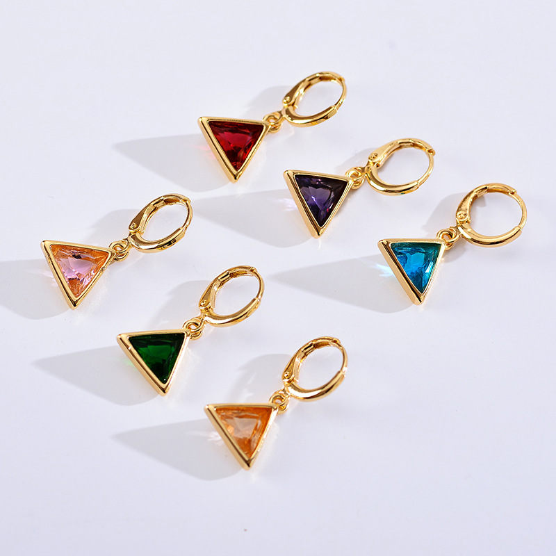 6g Weight Zircon Inlay Material 1 Pair Retro Triangle Copper Inlay Zircon Drop Earrings