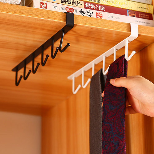 Wrought iron cabinet storage rack, multi-function row hook, wrought iron traceless six-link hook storage rack, water cup, spatula rack