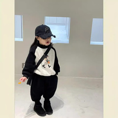 Children's trendy drop shoulder sweatshirt with warm fleece pants for boys and girls, plus-size casual set 0156A021
