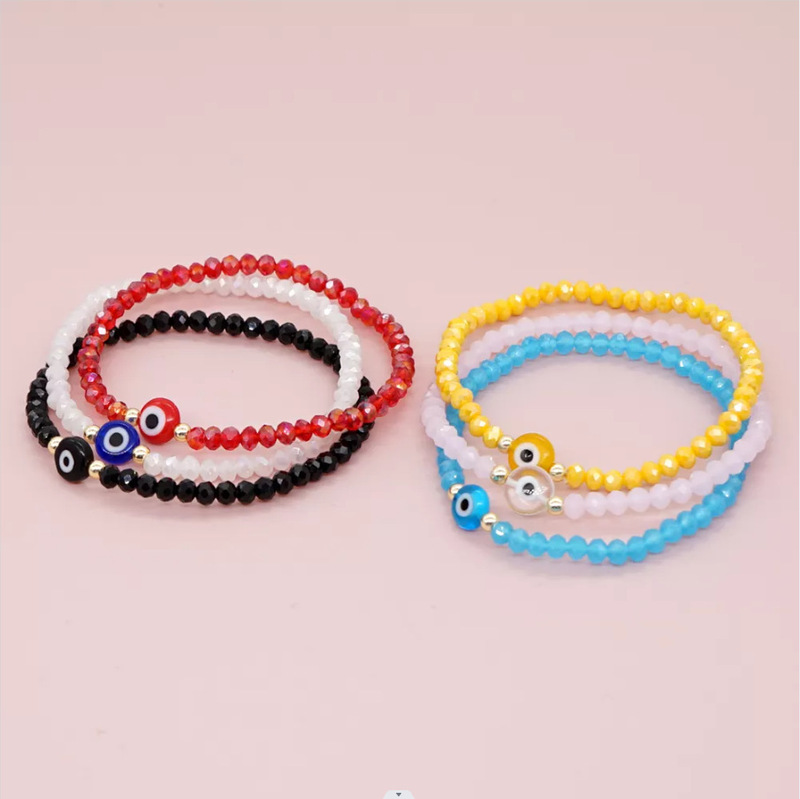 Cross-border special for European and American fashion cut crystal beads glass beaded glaze evil eye elastic bracelet for women
