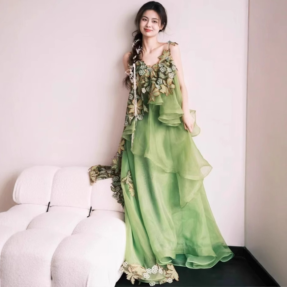 Morning Robe Bride's Wedding Mori Green Super Fairy Dress dress Adult Ceremony Banquet Engagement High-class Dress