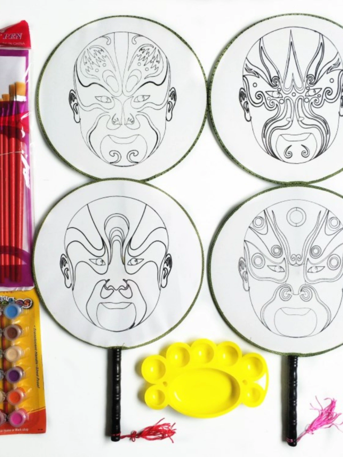 Веер для макияжа лица Пекинской оперы, круглый веер, рисунок линии макияжа лица, шелковый веер, тщательно проработанная иллюстрация, материал для граффити на живописном месте, палитра кистей