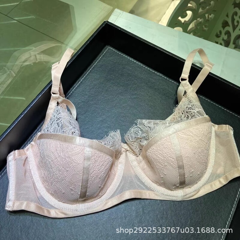 Light Luxury Pink French Style Lace Women's Ultra-thin Push-up Bra Sexy Transparent Bundle Large Chest Small Bag Para Breast Underwear