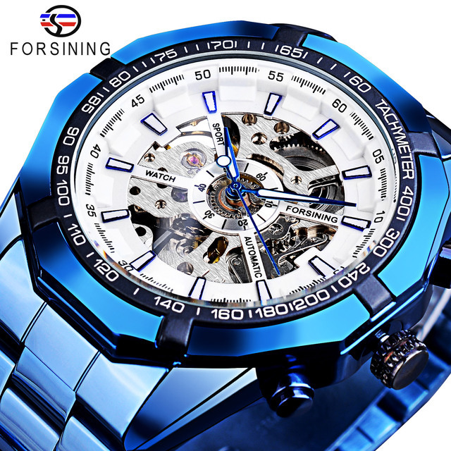 Forsining Night Glow Waterproof Automatic Mechanical Watch Fashion Hollow Waterproof Men's Watch Folding Safety Buckle_voghion.com