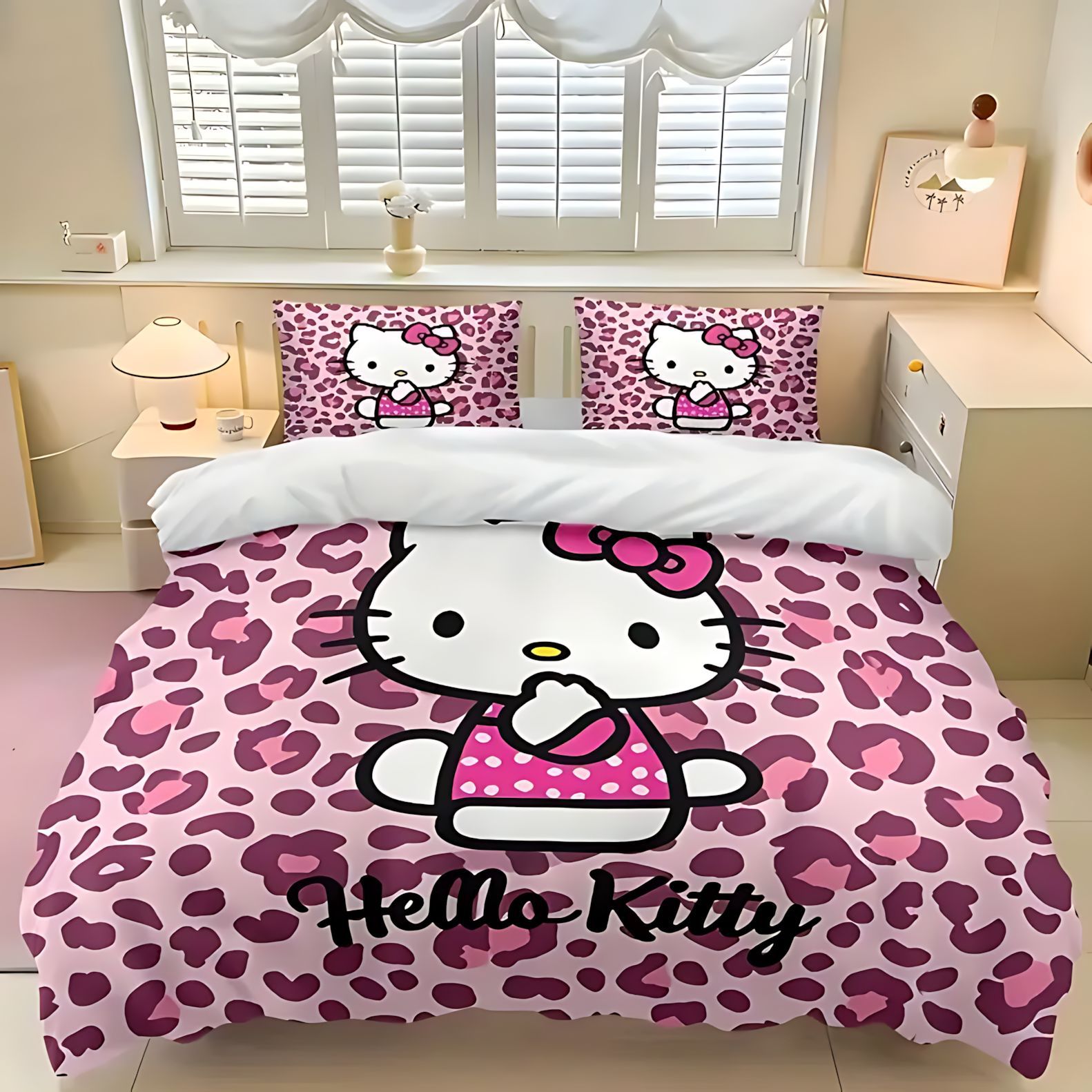 TUME / JIT transfronterizo lindo leopardo Kitty 3D impresión digital colcha colcha