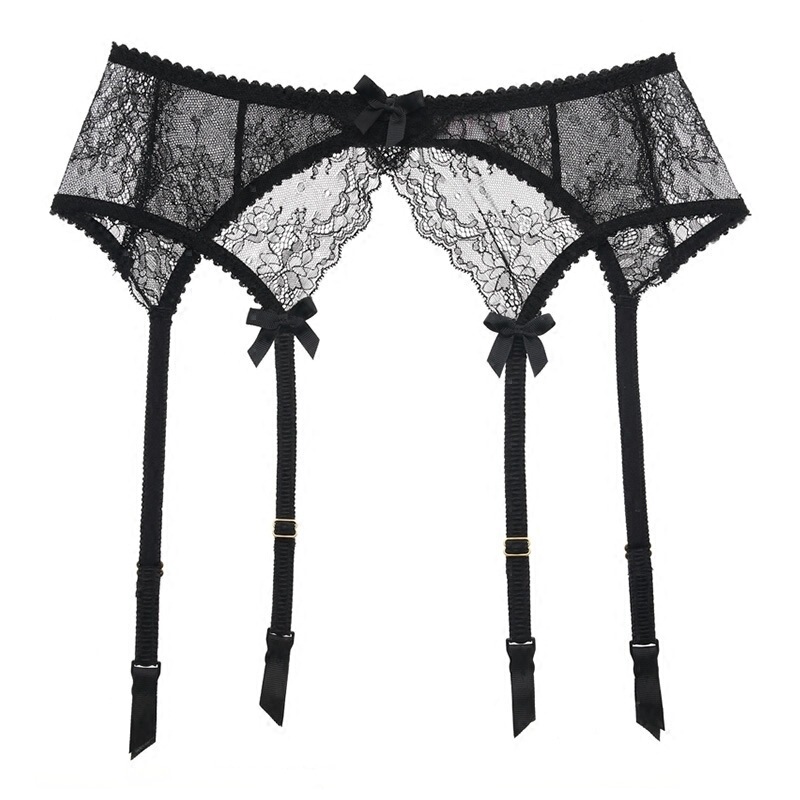 European and American sexy lace garter thin retro bow perspective seductive sexy Garter clip garter belt waist seal