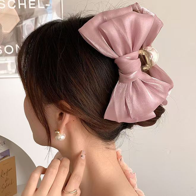 ハイエンドのパールリボングリッパー、女性用の大きなヘアピン、後頭部のヘアピン、エレガントなサメクリップ|undefined