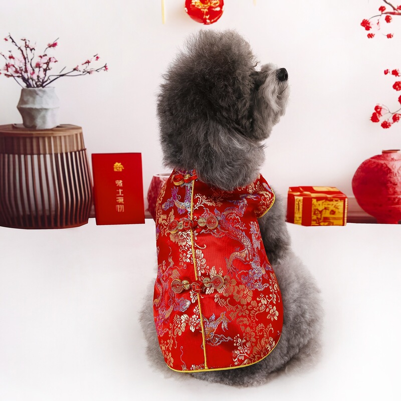Dog Tang Suit Spring Summer Autumn Pet Clothes Teddy Bitter Bear New Year Wedding Dress Cat Chinese Festive Hanfu