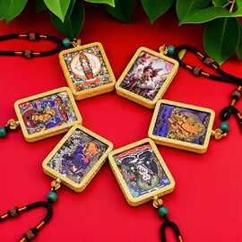 新款手工唐卡佛牌新中式国风民族风毛衣链项链吊坠方形八大