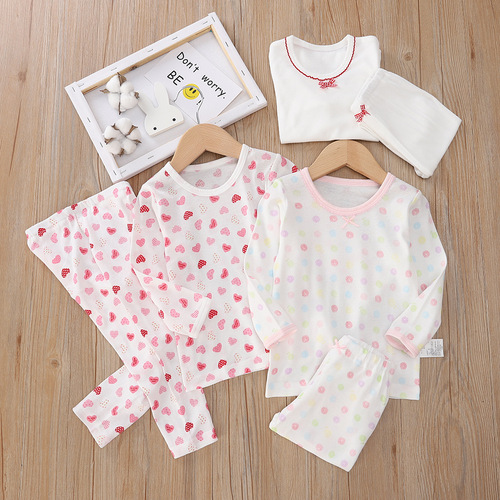 Distribution of elastic ribbed cotton children's spring, autumn and winter thin section girls' home long-sleeved trousers suit
