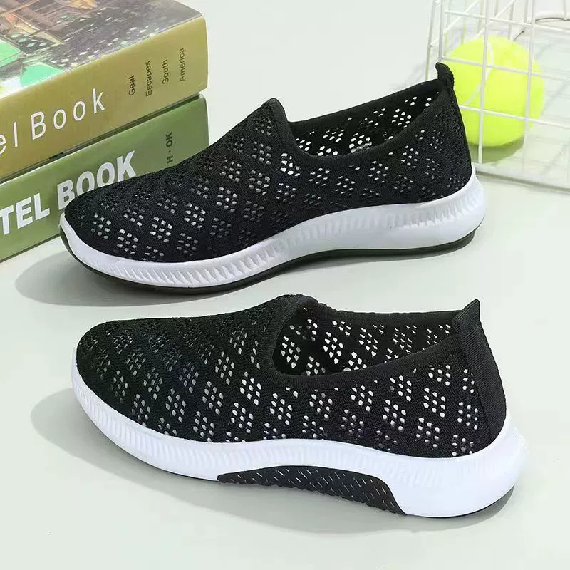 Старая пекинская тканевая обувь женская обувь плоская подошва одиночная обувь повседневная рабочая обувь женская черная мягкая подошва танцевальная сетка обувь мама обувь нескользящая