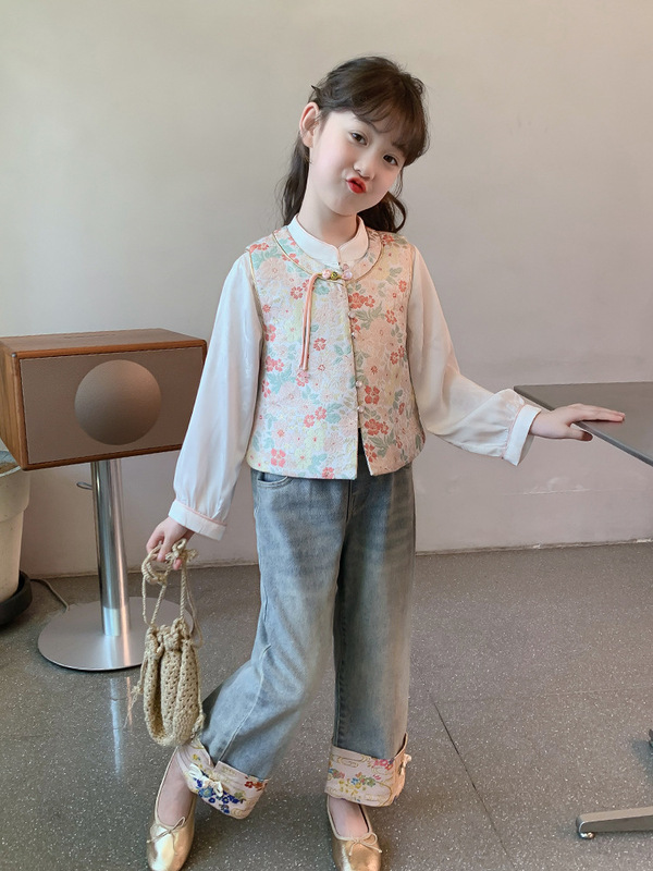 女童春装2025新款套装儿童汉服国风新中式三件套春秋款小女孩古风|undefined