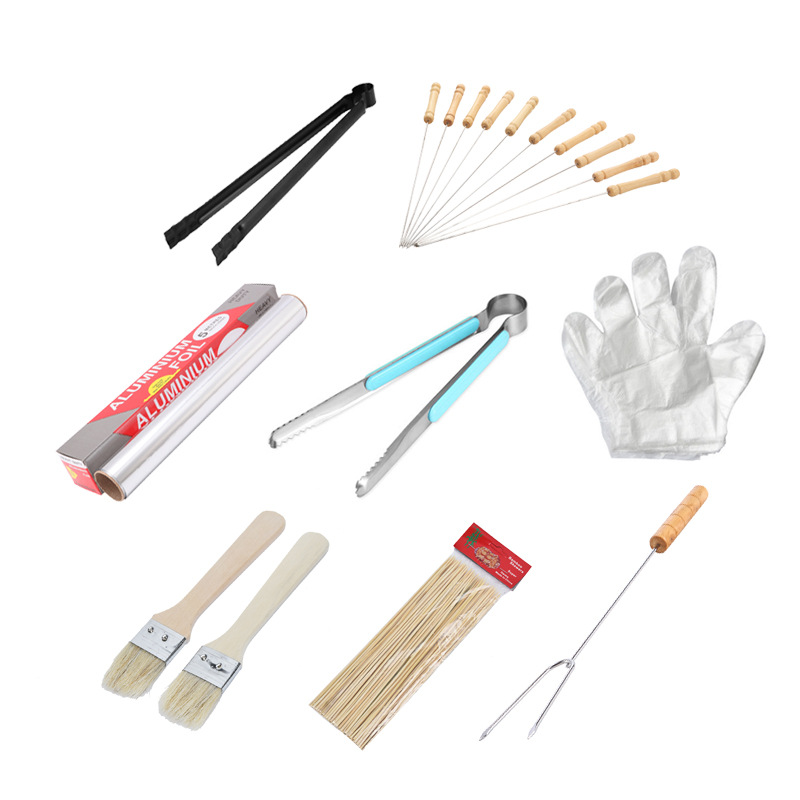 Parrilla de barbacoa herramientas conjunto completo cepillo de hornear aguja de hornear clip de palo de papel de estaño de absorción de aceite accesorios de papel paquete alfombra de picnic
