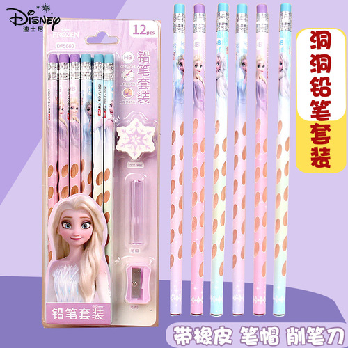 Disney Frozen Princess Girls Pencil Cartoon Cute Children Elementary School Student Eraser HB Wooden Pencil